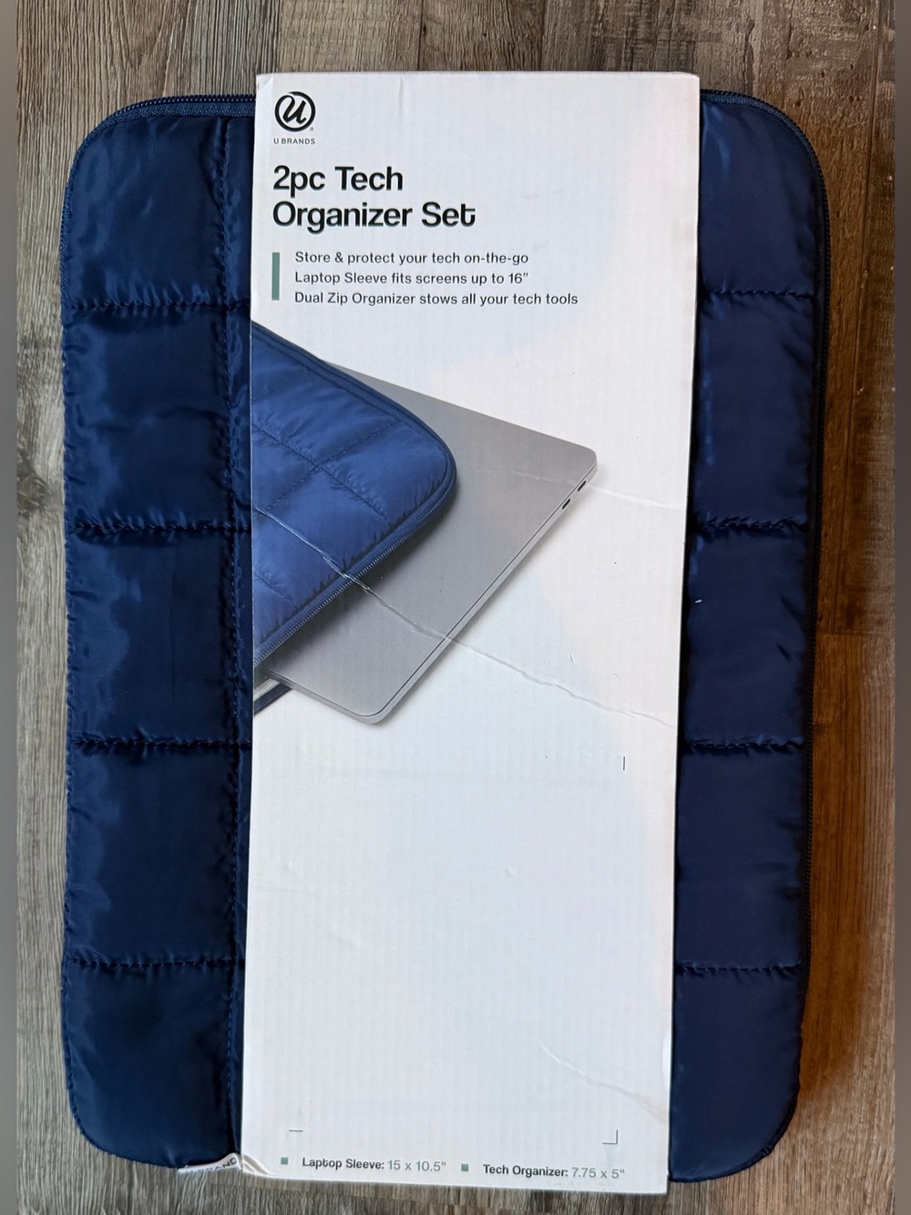 NIP 2 Piece Tech Organizer Set Navy Blue Quilted Laptop Sleeve 16” NWT